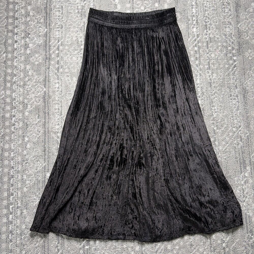 Vintage Sandy Starkman Crushed Velvet Pleated Broomstick Maxi Skirt Large Black